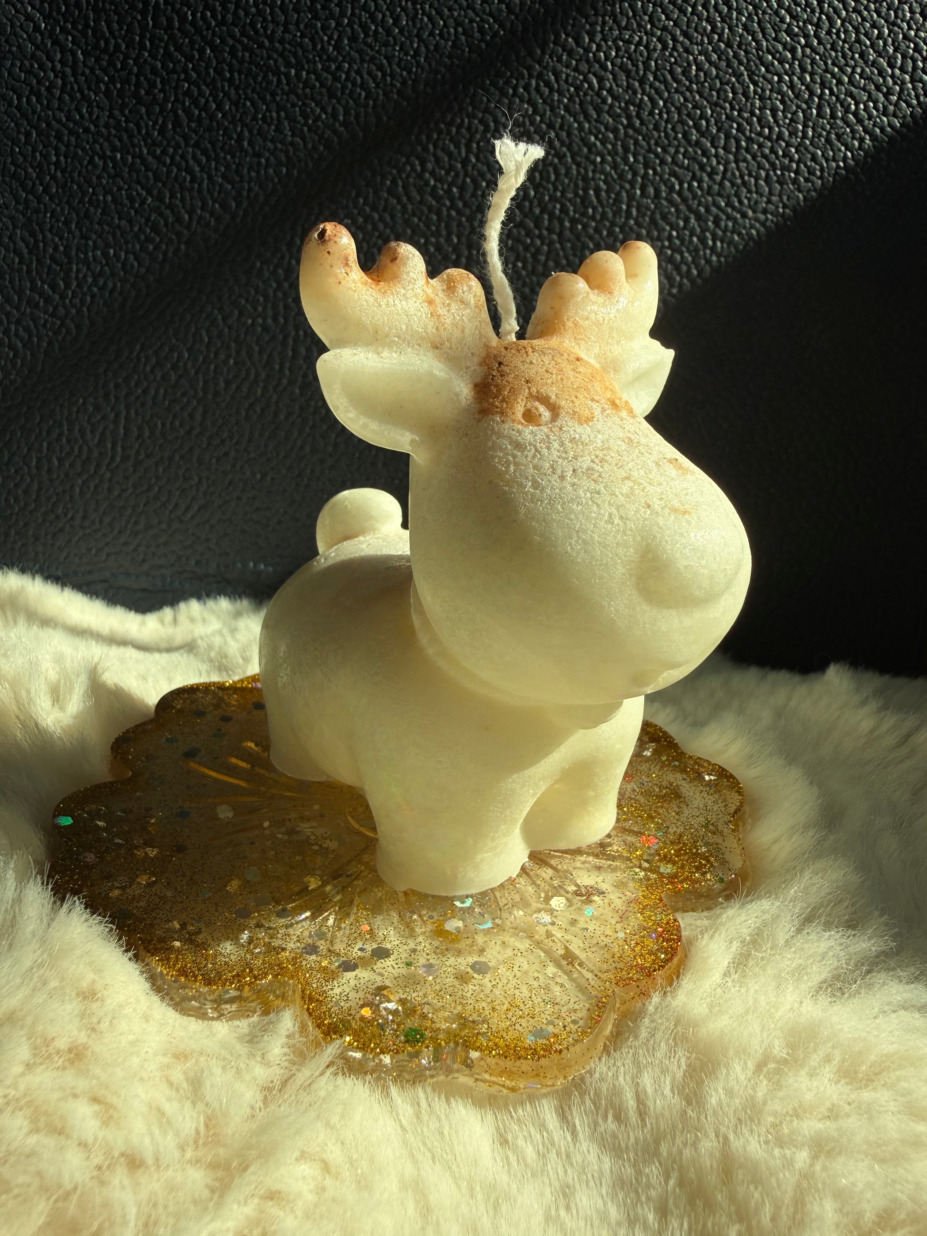 Snowy Reindeer Candle  Handmade Festive Decor | LOV Christmas Collection